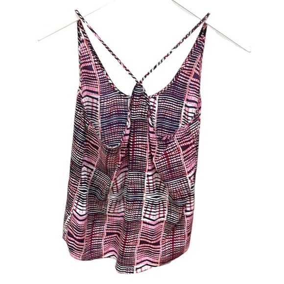 Rory Beca Navy Pink Plaid Strappy Silk Tank Top SZ XS - Picture 2 of 5